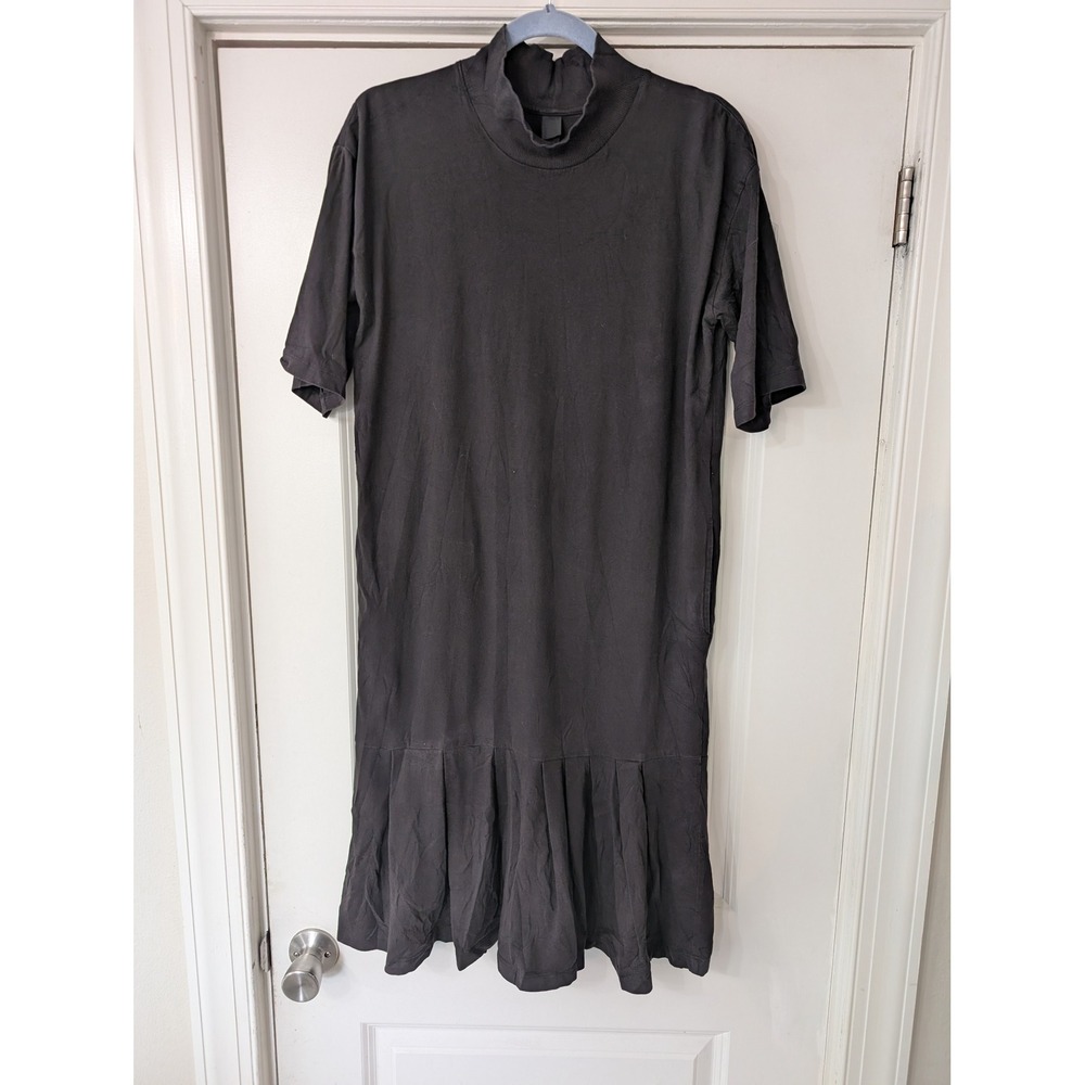Kowtow Black Organic Cotton Mock Neck Drop Waist Dress XS minimalist ethical